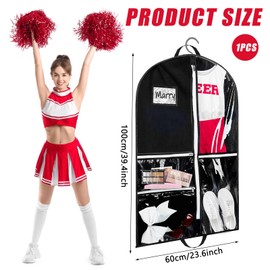 Blushtier Cheer Garment Bags for Cheerleading 40 inch Uniform Waterproof Hanging Garment Bags for Dance Costumes Clothes Bag with 5 Pockets and Side Zip Travel Storage Cheer Uniform