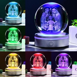 Movdyka 3D Crystal Ball Jesus Statue Figurine Religious Gifts for Women Men Christian, Laser Engrave Holy Family with Child Jesus Decor with Night Light Base, Catholic Gifts for Women Friend Faith