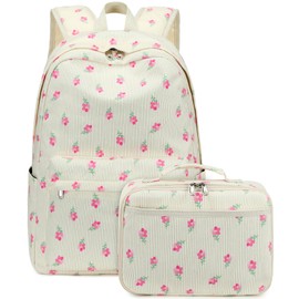 Octsky Backpack for Girls Teen Corduroy Bookbags Elementary Middle High School Bag Women Travel Daypacks Beige/Pink