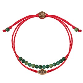 KARMA AND LUCK - Brave Gaze - Men's Real Matte Jade Stone Bronze Brass Evil Eye Charm Red String Adjustable Drawstring Closure Bracelet Handmade with Love in Bali (Jade)