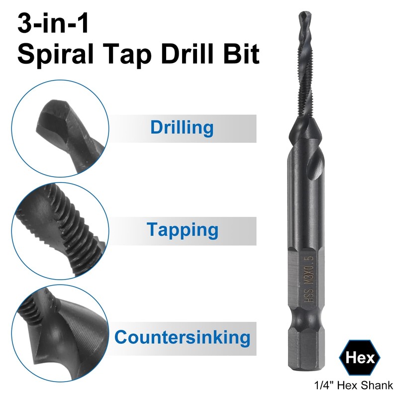 sourcing map 2pcs Combination Drill and Tap Bits Metric M3