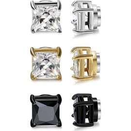 Jstyle 2 Pairs Stainless Steel Stylish Non-Piercing Magnetic Stud Earrings Hypoallergenic CZ Men and Women 5-8MM Sizes:_3Pairs 7mm