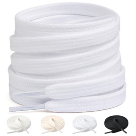 Stepace 2 Pairs (4 Pieces) Pure Cotton, Flat Laces, Length 39.4 - 63.0 inches (100 - 160 cm), 10 Colors, Cotton Shoelaces, 04 white