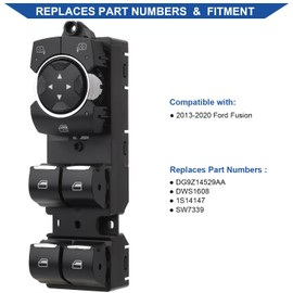 Obaee Master - Botón de interruptor de ventana eléctrica frontal del lado del conductor compatible con Ford Fusion 2013-2020, reemplazar Oem DG9Z14529AA, DWS1608, 1S14147, SW7339