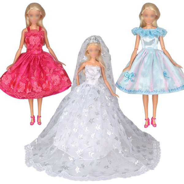 Tanosy 3 Sets Doll Dresses White Wedding Dress with Crown Veil and 2 Sets Party Dresses for 30cm 11.5 inch Girl Doll Xmas Gift (Wedding Dress+2 Sets Party Dresses)