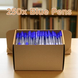 PENSAN Blue Ballpoint Pens,1.0 mm Medium Point, Blue Pens, Ergonomic Triangle Grip, Smooth Writing, 250-Count Pack of Bulk Pens