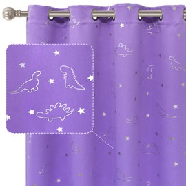 LORDTEX Dinosaur and Star Foil Print Blackout Curtains for Kids Room - Thermal Insulated Curtains Noise Reducing Window Drapes for Boys and Girls Bedroom, 52 x 63 Inch, Lilac, Set of 2 Panels