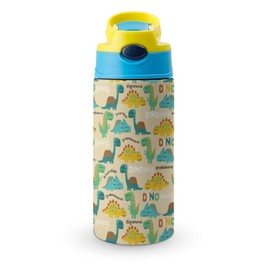 Linda botella de agua de dinosaurio para niños y niñas, botella de agua de acero inoxidable con aislamiento para niños, taza de agua para viajes, escu