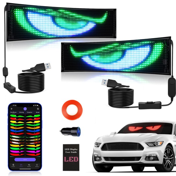KJOY 2PCS Devil Eyes LED Light for Cars, 15''x4''Flexible Scrolling