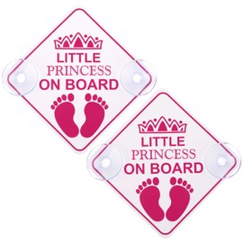 Amabro Little Princess on Board Car Warning Signs, 2pcs 5" x 5” Safety Warning Car Bumper Sticker Double Suction Cups Safety Sign Car Sticker Decal Reusable Baby in Car Sticker, Pink