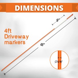 4ft Pro Snow Stakes - 48" x 5/16" Driveway Markers, Pointed Tip, Hy Viz Reflective Tape, Armor Cap (Choose Color/Quantity) (20, Blue)