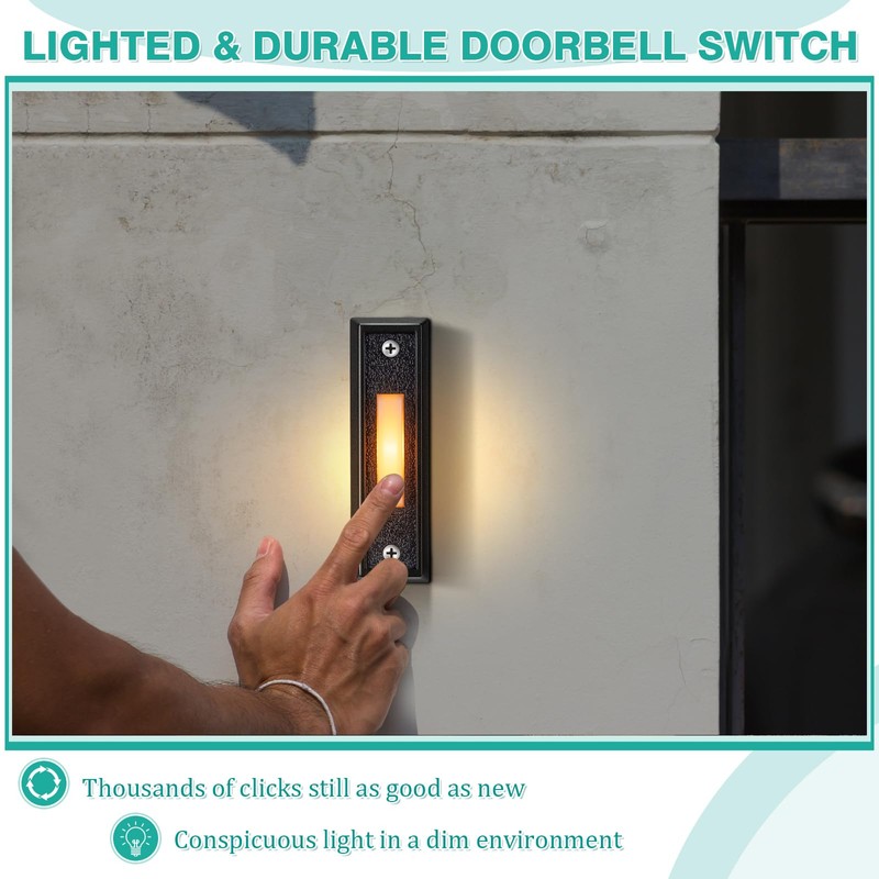 Wired Doorbell Chime with 2 Lighted Push Buttons, 16V 10VA