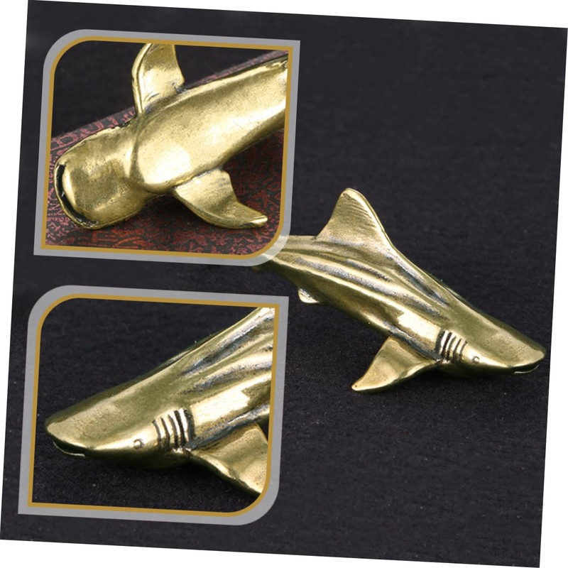 LIFKOME Brass Shark Figurine Desktop Decor Unique Shark Shaped Adornment