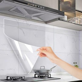 Absorption Wall Protective Film, Clear Contact Paper, 15.7IN x 196.8IN Protection for Kitchen Backsplash Tiles, Cabinets, Walls, and Shelves. Waterproof and Oil-Proof Peel and Stick Covering