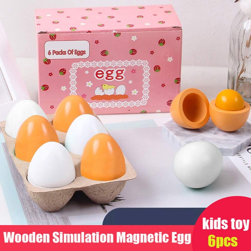 HANSGO HANSGO Wooden Easter Eggs, 6PCS Pretend Play Food Play