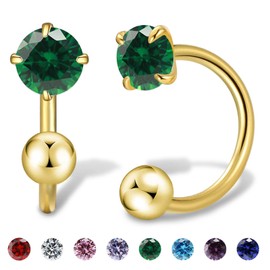3mm Small Huggie Half Hoop Earrings for Women Men Girls Hypoallergenic Minimalist Tiny Cartilage Stud Earrings with Ball Screw Back Dainty 14k Gold Plated Colored CZ Earrings Gifts(green, Gold)