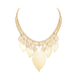 EVER FAITH Party Statement Necklace for Women, Choker Collar Chunky Leaf Boho Bib Costume Jewelry Gold-Tone