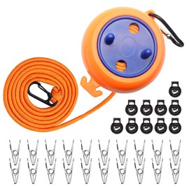 Retractable Washing Line, 8M Portable Retractable Travel Cloth Line with Clothespins Fixed Buckles, Camping Washing Anti Winding Line Clothes Airer Hanger For Travel Holiday Outdoor Indoor