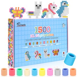 Homgaty Large Ironing Beads 10 mm with Pegboards and Ironing Paper, 10 Macaron Pastel Colours, XL Plug-In Beads Refill Set, Creative Bead Set for Children from 3 Years