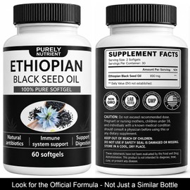 Purely Nutrient Ethiopian Black Seed Oil - Cold-Pressed Nigella Sativa Seed Oil, High Thymoquinone Formula, Non-GMO, Gluten Free - 60 Count(1pc)