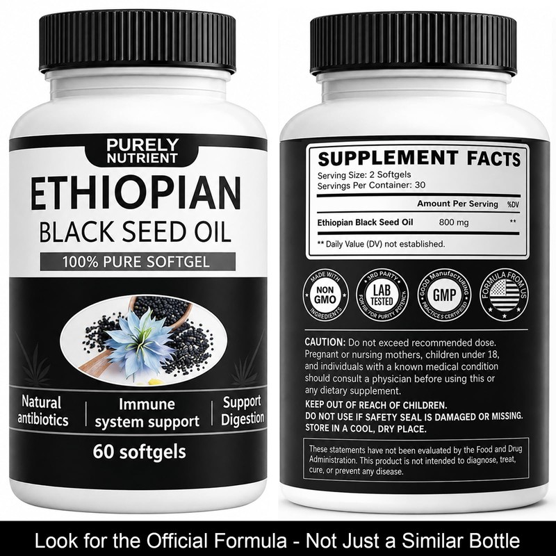 Purely Nutrient Ethiopian Black Seed Oil - Cold-Pressed Nigella Sativa