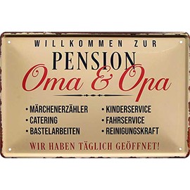 schilderkreis24 - Tin Signs Funny Saying "Willkommen zum PENSION OMA & OPA" Decorative Sign 20 x 30 cm