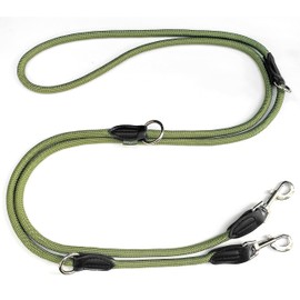 Leisegrün Dog Lead 3 m Adjustable for Large and Medium Dogs Paracord Lead & Neck Lead Nylon Double Lead with 2 Carabiners 3 m Long x 11 mm Olive Green