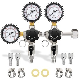 FERRODAY Two System CO2 Regulator, Dual Output CGA-320 CO2 regulator for kegerator, CO2 Tank Pressure Regulator for Control of 2 Beer Keg with 2 x 1/4'' barbs & 5/16'' barbs