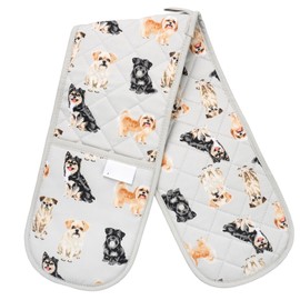Double Oven Gloves UK: Heat-Resistant Mitts, Heavy-Duty Pot Holders for the Kitchen – Perfect for Farmers, Cooking, and Kitchen Novelty Use (Dog 2)