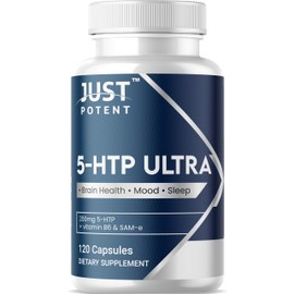 Just Potent 5-HTP Ultra 200mg | 120 Capsules - 4-Month Supply | for Sleep, Mood, and Brain Health | Fortified with SAM-e and Vitamin B6