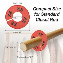 PATIKIL Clothes Dividers for Hanging Clothes, 40 Pack 8 Sizes Round Pre-written Clothing Rack Dividers Size Mark Label Sorting Separator for Closet, Red