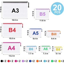 Plastic Zip Wallets Folders- 20Pcs Multi-Sizes Zip Lock Bags Plastic Folders Document Wallet Zip Pouches for School, Office, Travel, Home Storage, and Organizing Stationery.
