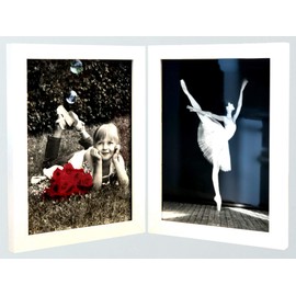 Tasse Verre 8x10 Folding Picture Frames - White w/HIGH DEFINITION GLASS - Displays Two 8"x10" Inch Collage Pictures Double Dual Twin 2 Photo Frame on Desktop or Table Top Hinged Frames