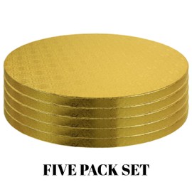 O'Creme Tabla para tartas, círculos redondos de lámina dorada con hermoso diseño, resistentes y duraderos tambores de pastel de 1/2 pulgada de grosor, tablas redondas para tartas con 8 pulgadas de diámetro, paquete de 5 tambores desechables para tartas