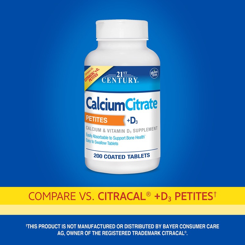 21st Century Calcium Citrate + D3 Petites Coated Tablets 200