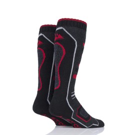 STORM BLOC 2 pair Long Leg Snow Socks Mens - 6-11UK (Black/Charcoal/Red)