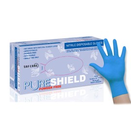 PURESHIELD Blue, Nitrile Gloves, 9.5" Length, Powder Free, 5 mil, Latex Free (Box of 100) (Small)