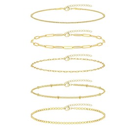FFWTPY Pack of 5 Women's Bracelets, Adjustable Waterproof and Stackable Chain Bracelets, High-Quality Jewellery Set for Any Occasion, Iron