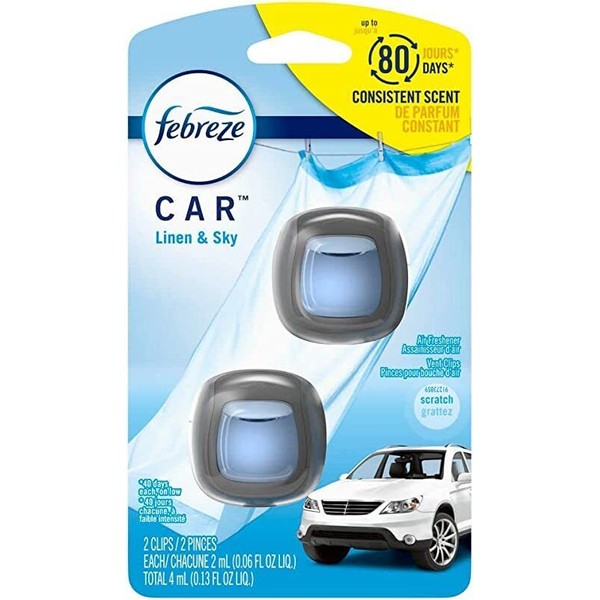 Febreze Car, Air Freshener Vent Clip, Linen & Sky, 2pc, .06 fl oz ea