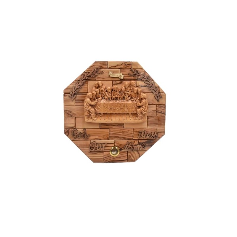 **Jerusalem Olive Wood Last Supper Wall Plaque - Handmade Olive