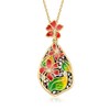 Ross-Simons Gray Mother-Of-Pearl and Multicolored Enamel Floral Pendant Necklace With