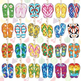 Bucherry 24 Pcs Flip Flop Diamond Painting Keychains 5D Diamond Key Rings Diamond Art Keychains Summer Diamonds DIY Ornaments Kit for Adults Crafts Party Supplies Key Accessories Home Decor