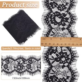 CABODYALS 15 Yards 7 7/8 Inch Black Eyelash Lace Trim Floral Pattern Embroidery Fabric Scalloped Edged Polyester Vintage Tulle Ribbon for Sewing Making Clothes Garment Accessories Bridal Decor Crafts