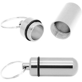 Welsberg 2 x Mini Pill Box Key Ring Pill Container Aluminium Keyring Medication Holder Waterproof Tablet Capsule Silver