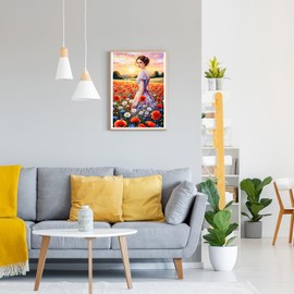 GDYEEH DIY Beauty 5D Diamond Art Kits, Round Full Drill Sparkling Poppies Diamond Painting Picture, Sea of Flowers Painting by Numbers Art Kits for Adults Beginners Home Wall Decor 12x16 inch