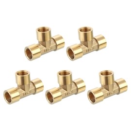 sourcing map Brass Tee Pipe Fitting, G1/4" x G1/4" x G1/4" 3 Way T-Connector for Gas Transport Connect Pipelines, 2pcs