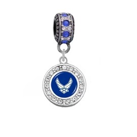 Acorn Products Air Force Charm with USAF Symbol and Sparkling Stones