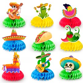 Fiesta Honeycomb Table Centerpiece,9pcs Mexican Fiesta Party Centerpieces,Cinco de Mayo Table Decorations & Mexican Centerpieces for Tables, for Mexican Party Decorations or Fiesta Table Decor