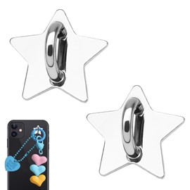 キーリングハンガー スマホ 2個入り 星形シルバー スマホストラップ リング 貼り付け式 メタルフック付属 スマホケース用 DIYアクセサリーパーツ 携帯スタンド機能付き フック金具 (星形シルバー)