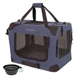 Petseek Extra Large Cat Carrier Soft Sided, Portable Small Dog Carrier for 2 Cats, 24"x16.5"x16" Car Travel Folding Comfortable Design with Bowl, Blue